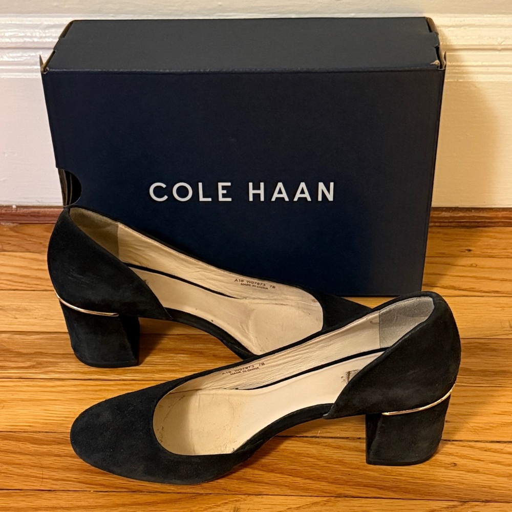 Cole Haan Black Suede Block Heels